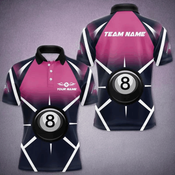 Personalized Pink Black 8 Ball Pool Billiard Shirt For Men, Billiard Sport Pool Team Jerseys TDM3209