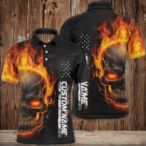 Flame Skull Custom Bowling Polo Shirts For Men And Women, American Bowling Team Jerseys IPHW5275