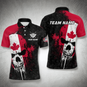 Canada Flag Grunge Skull 8 Ball Pattern Billiard Shirts For Men Custom Patriotic Billiard Jerseys TDM3207
