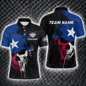 Texas Flag Grunge Skull 8 Ball Pattern Billiard Shirts For Men Custom Patriotic Billiard Jerseys TDM3205