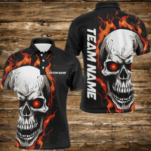 Orange Flame Skull Sport Jerseys, Custom Team Bowling Polo Shirts For Men, Bowler Outfits IPHW5272