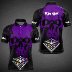 Personalized Purple Skull Billiard Balls Funny Pool Shirts For Men Custom Unique Billiard Jerseys TDM3200