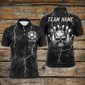Skull Bowling League Shirt Men Bowling Jersey Team Lightning Thunder Bowling Polo Shirt BDT335