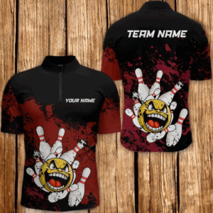Custom American Bowling Shirt Men Funny Bowling Jersey Team Bowling 1/4 Zip Shirt BDT232