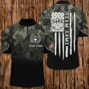 Black green camo Men's bowling Quarter Zip shirts Custom American flag patriotic bowling team jerseys NQS6263