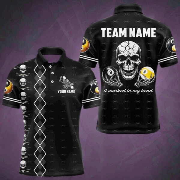 Billiard Skull 8 Ball & 9 Ball It Worked In My Head Custom Men Billiard Shirt Funny Billiard Jersey TDM3195