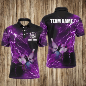 Mens polo bowling shirts Custom purple lightning thunder Bowling Team Jersey, gift for team Bowlers NQS6220