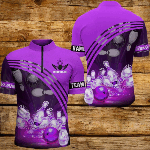 Custom Bowling Shirt for Men Bowling Jersey Bowling Team League Quarter-Zip Shirt QZT45