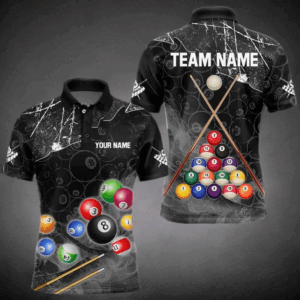 Personalized 8 Ball Pattern Smoke Men Billiard Shirts Custom 3D Billiard Balls Pool Jerseys | Black TDM3190