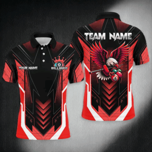 Personalized Funny Eagle Billiard Shirts For Men Custom Name Red Billiard Balls Sports Jerseys TDM3173