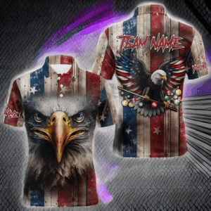 Patriotic Billiard Shirts For Men Custom Eagle American Flag Billiard Polo & Quarter Zip Jerseys TDM3167