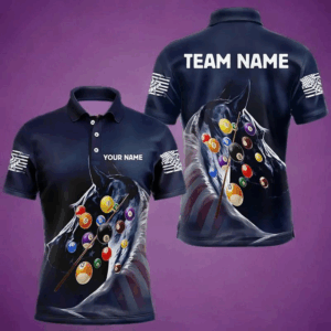 Personalized See Waves 3D Billiard Balls Pool Shirts For Men Custom Blue Navy Billiard Jerseys TDM3165