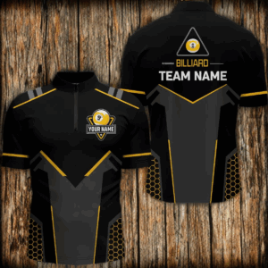 Personalized Black Yellow 9 Ball Billiard 3D Quarter-Zip Shirts For Men, 9 Ball Pool Team Jerseys VHM1053