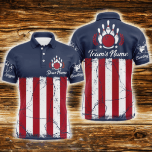American Flag Bowling Polo Shirt For Men Custom Bowling Team Jersey Navy Bowling Shirt BDT244