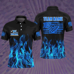 3D Blue Flaming American Flag Men Billiard Shirt Custom Patriotic Pool Player Shirt Billiard Jersey TDM3163