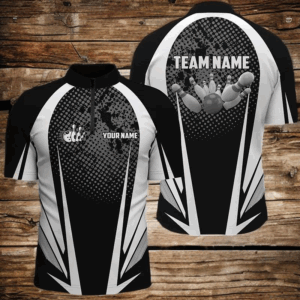 Men's Bowling Quarter-Zip Shirt Custom bowling ball and pins black and white team Men Bowlers Jerseys NQS5873