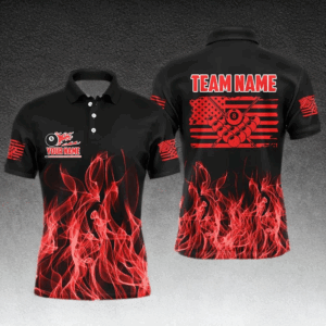 3D Red Flaming American Flag Men Billiard Shirt Custom Patriotic Pool Player Shirt Billiard Jersey TDM3162