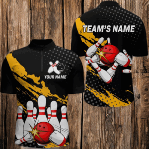 Custom Bowling Shirts For Men Black Bowling Team Jersey Funny Bowling Quarter-Zip Shirts BDT230