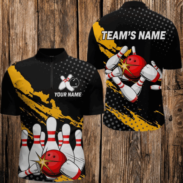 Custom Bowling Shirts For Men Black Bowling Team Jersey Funny Bowling Quarter-Zip Shirts BDT230