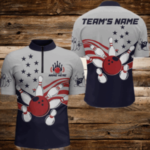 American Flag Bowling Quarter-Zip Shirt For Men Custom Bowling Team League Jersey BDT186