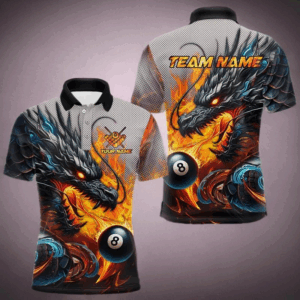 Personalized 8 Ball Pool Fire Flame Dragon Billiard Shirts For Men Team League Billiard Jerseys TDM3154