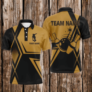 Black&Gold Bowling Jersey For Men Custom Bowling Polo Shirt Vintage Bowling Team League Shirt BDT144