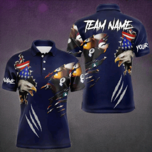 Personalized Blue Navy American Flag Eagle Men Billiard Shirts, Pride Patriotic Billiard Jerseys TDM3150