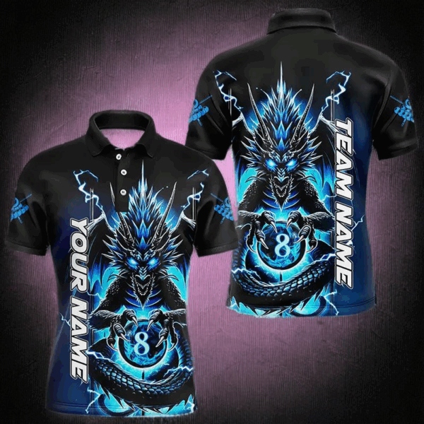 Personalized Blue Glowing Dragon Billiard Shirts For Men Custom 8 Ball Team League Billiard Jersey TDM3149