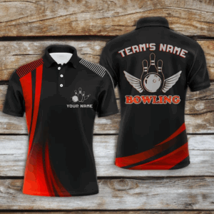 Custom Bowling Shirt for Men, Red & Black Bowling Jersey with Name League Bowling Polo Short Sleeve NBP176