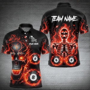 Personalized Magma Crack Skull Billiard Shirts For Men, Fire Flame Billiard Jerseys | Orange TDM3148