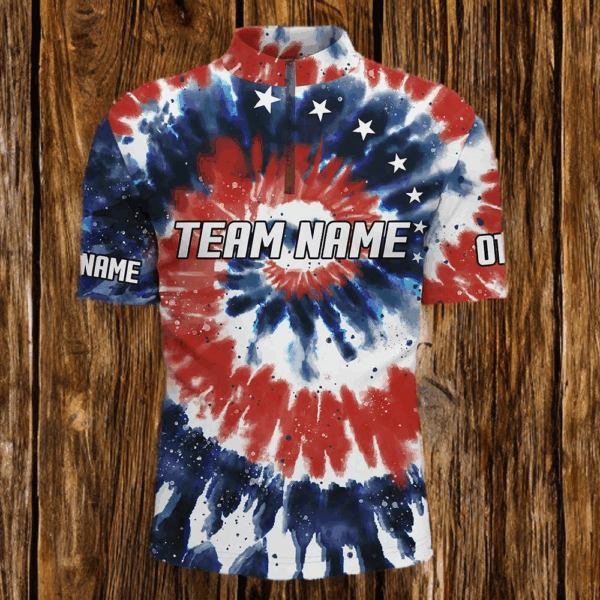 American Flag Tie Dye Bowling Shirts For Men, Custom Bowling Team Jerseys IPHW4524