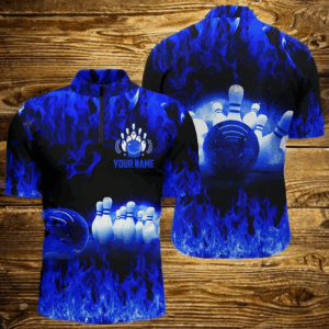 Blue flame Men's bowling Quarter Zip shirts, Personalized cool Bowling Team league bowling shirts NQS5199
