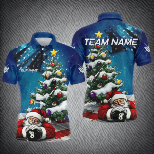 Funny Santa Christmas Pine Tree Custom American Flag Billiard Shirts For Men, Xmas Billiard Jerseys TDM3128