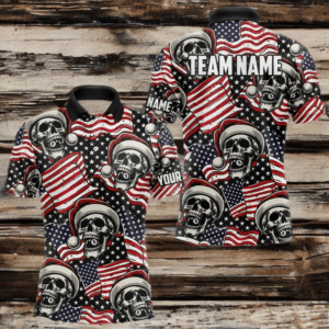 American Flag Santa Skull Custom Christmas Billiard Shirts For Men, Patriotic Xmas Billiard Jersey TDM3127