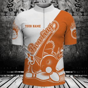 Orange Custom Bowling Shirts For Men, Strike Bowling Team Shirts Bowling Pin IPHW3789