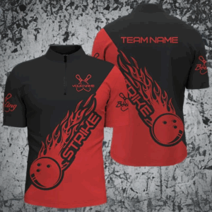 Custom Bowling Shirts For Men And Women, Bowling Team Shirts Bowling Strike | Black And Red IPHW3944