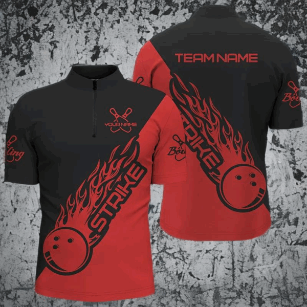 Custom Bowling Shirts For Men And Women, Bowling Team Shirts Bowling Strike | Black And Red IPHW3944