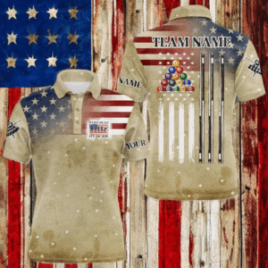 Vintage Gold American Flag Custom Patriotic Billiard Shirts For Men, Funny Saying Billiard Jerseys TDM3123