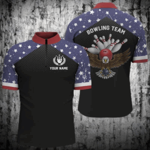 American flag patriot men's bowling Quarter Zip shirts custom team name bowling team shirts jersey NQS4866