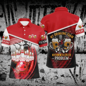 Funny Bowling polo shirts for men custom team name My drinking team has a bowling problem | Red NQS4811