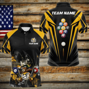 Funny 9 Ball Cowhand Billiard Shirts For Men Custom Yellow Black 9 Ball Pool Billiard Jerseys TDM3106