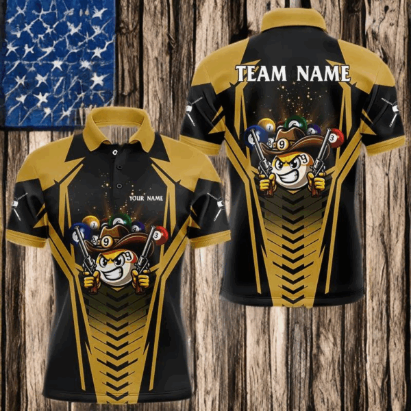 Personalized 9 Ball Cowhand Billiard Shirts For Men Funny Billiard Shirts Billiard Jerseys |Yellow TDM3105