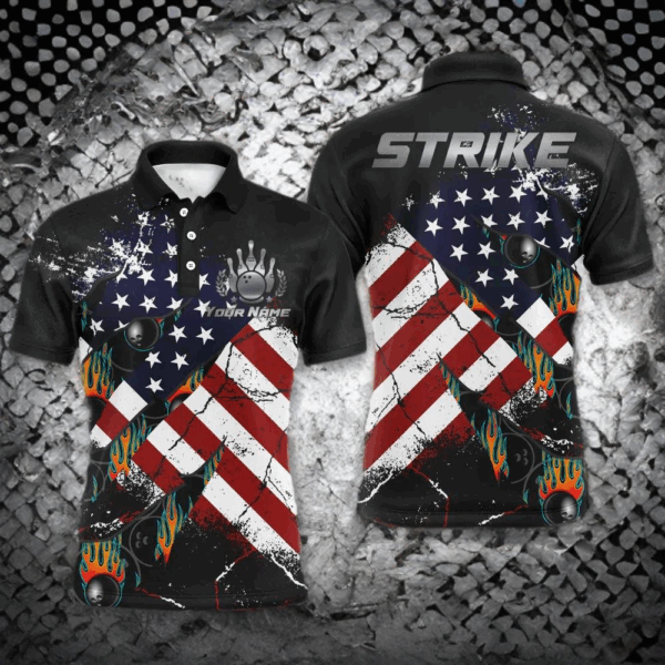 American Flag Bowling Shirt for Men Custom Bowling Jersey Strike Patriot League Bowlers Polo Shirt NBP151