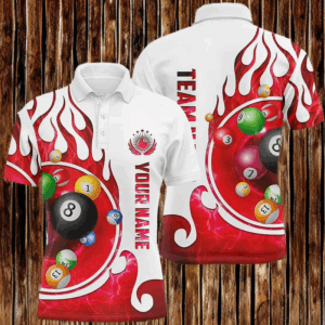 Personalized Name Billiard Fire Polo Shirts For Men Custom Team Name Billiard Shirt Design | Red TDM0916