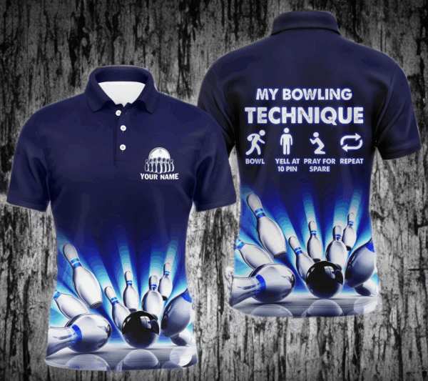 My bowling technique custom funny bowling polo shirts for men, Personalized team bowling jerseys NQS4674