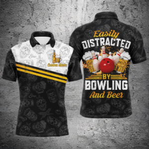 Funny Bowling Shirt for Men Easily Distracted By Bowling and Beer Custom Bowling Polo Jersey NBP112