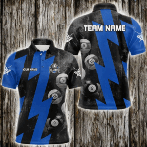 Blue Billiard Thunder Polo & Quarter Zip Shirts For Men, Billiard Jerseys Best Billiard Team Shirt TDM3098