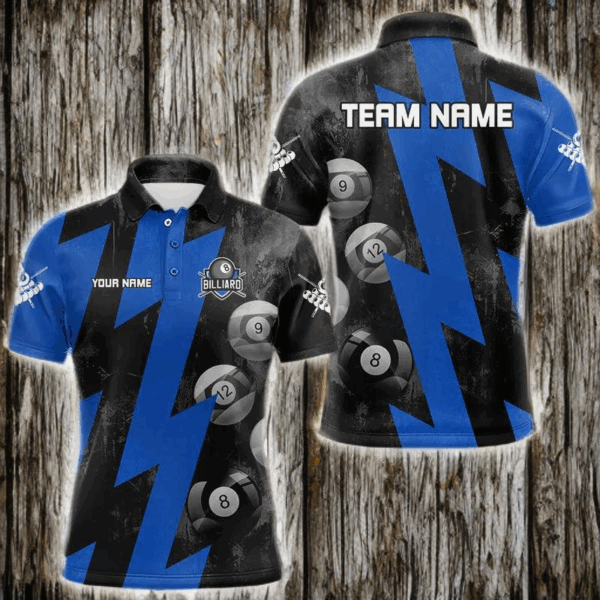 Blue Billiard Thunder Polo & Quarter Zip Shirts For Men, Billiard Jerseys Best Billiard Team Shirt TDM3098