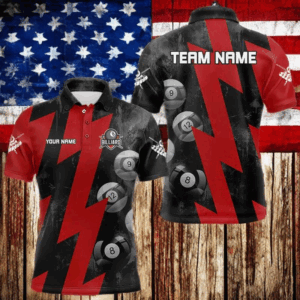 Red Billiard Thunder Polo & Quarter Zip Shirts For Men, Billiard Jerseys Best Billiard Team Shirts TDM3097