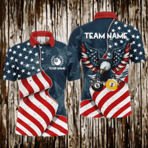 American Flag Eagle 8 Ball & 9 Ball Billiard Shirts For Men Custom Patriotic Cool Billiard Jerseys TDM3094